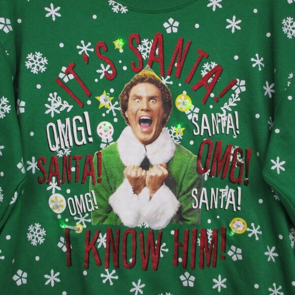Elf Ugly Sweater Christmas Crew Neck With Working Lights Green Men Size | M - Picture 4 of 11